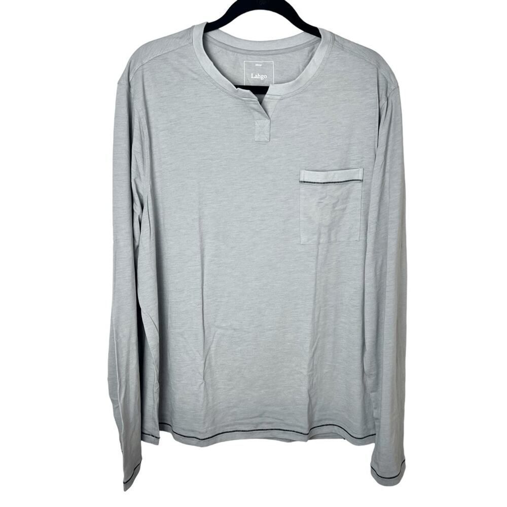 NWOT Lunya Lahgo Men's Restore Long Sleeve Henley T-Shirt Light Gray Sz 2XL